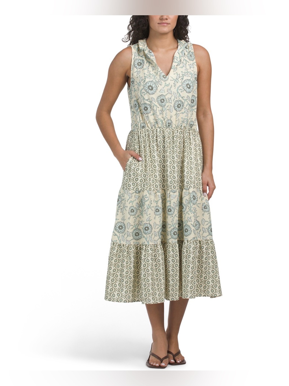 MAGARI MADE IN ITALY FLORAL TIERED SLEEVELESS LINEN BLEND MIDI DRESS SIZE M NWT